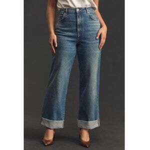 Pilcro Austyn High Rise Cuffed Wide Leg Jeans Whiskered Medium Wash Blue Size 27